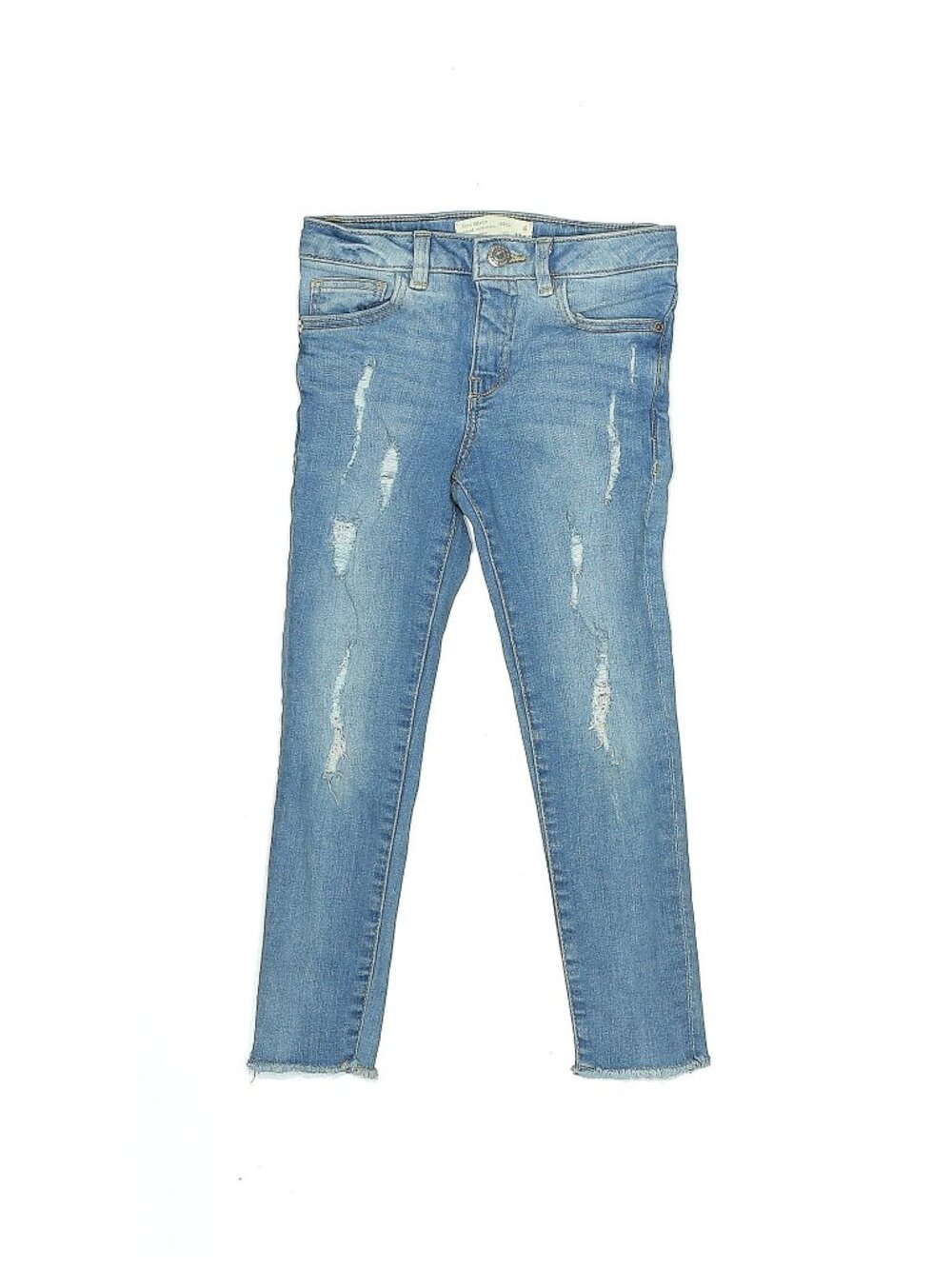 Zara Girls Distressed Light Blue Jeans Size 6 with Raw Hem